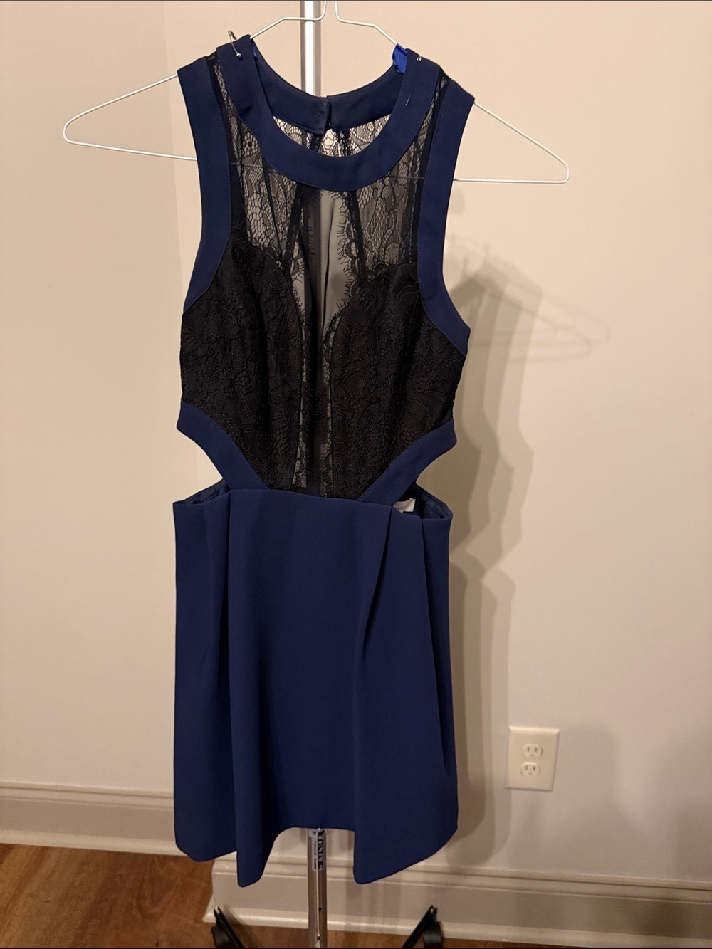 BCBGeneration Navy and Black Lace Cutout Mini Dress